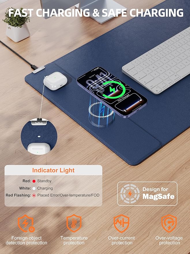 TopMade Mouse Pad with 15W Wireless Charging, XXL Large Leather Desk Mat