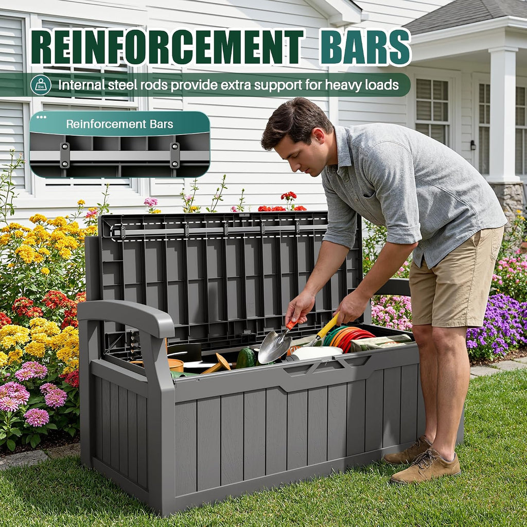 devoko 80 gallon storage bench deck box waterproof&lockable showing dimensions
