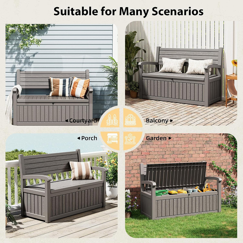80 gallon lockable deck bench with storage, resin, package contents