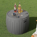 ZZM 33 Gallon Round Deck Box, Patio Side Table for Cushion, Picnic Bucket, Small Bench Seat, All-Weather & Portable, Gray