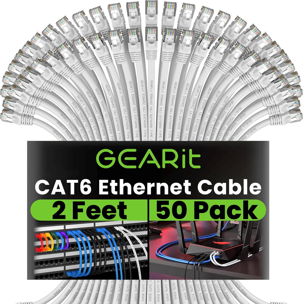 GEARit Cat 6 Ethernet Cable Cat6 Network Patch, Snagless Cord, Internet (50-Pack)