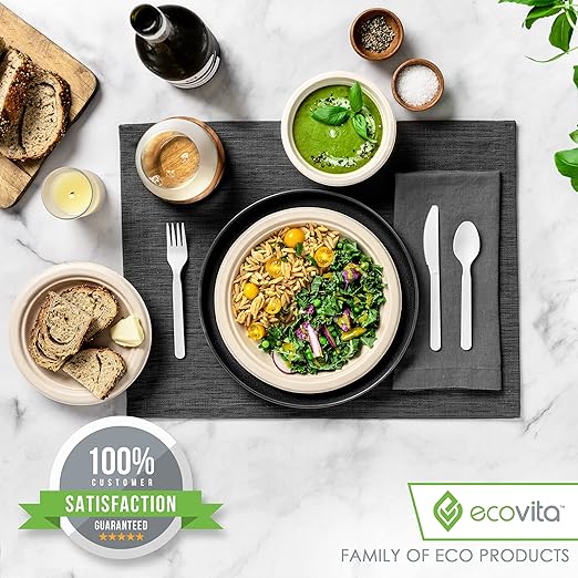Ecovita 100% Compostable Forks Spoons Knives Cutlery Combo Set