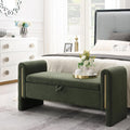 Christopher Knight Home Upholstered Storage Ottoman, Teddy Fabric Bench with Solid Wood Legs, Comfortable Foot Rest Stool, Storage Bench for Bedroom End of Bed, Living Room, Dining Room, Green