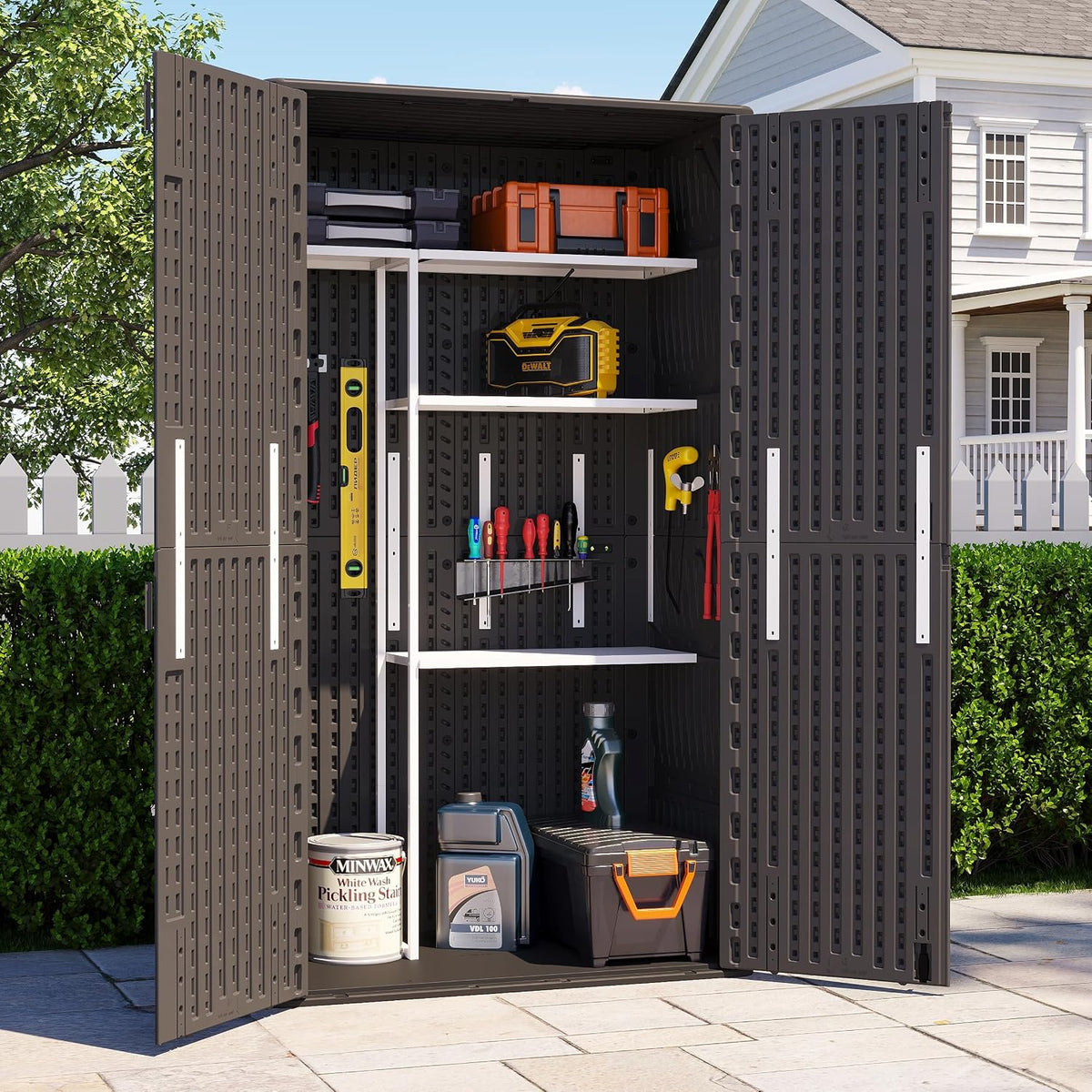 61 Cu.Ft Resin Storage Shed with Metal Shelving Kit & Floor, Black