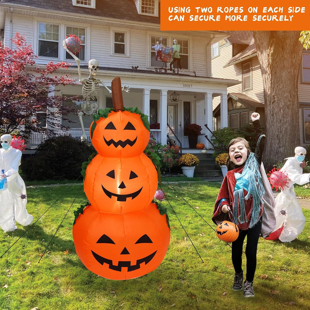 4FT Halloween Inflatable Pumpkins Decor Blow up Pumpkin Stacked Halloween Dec...