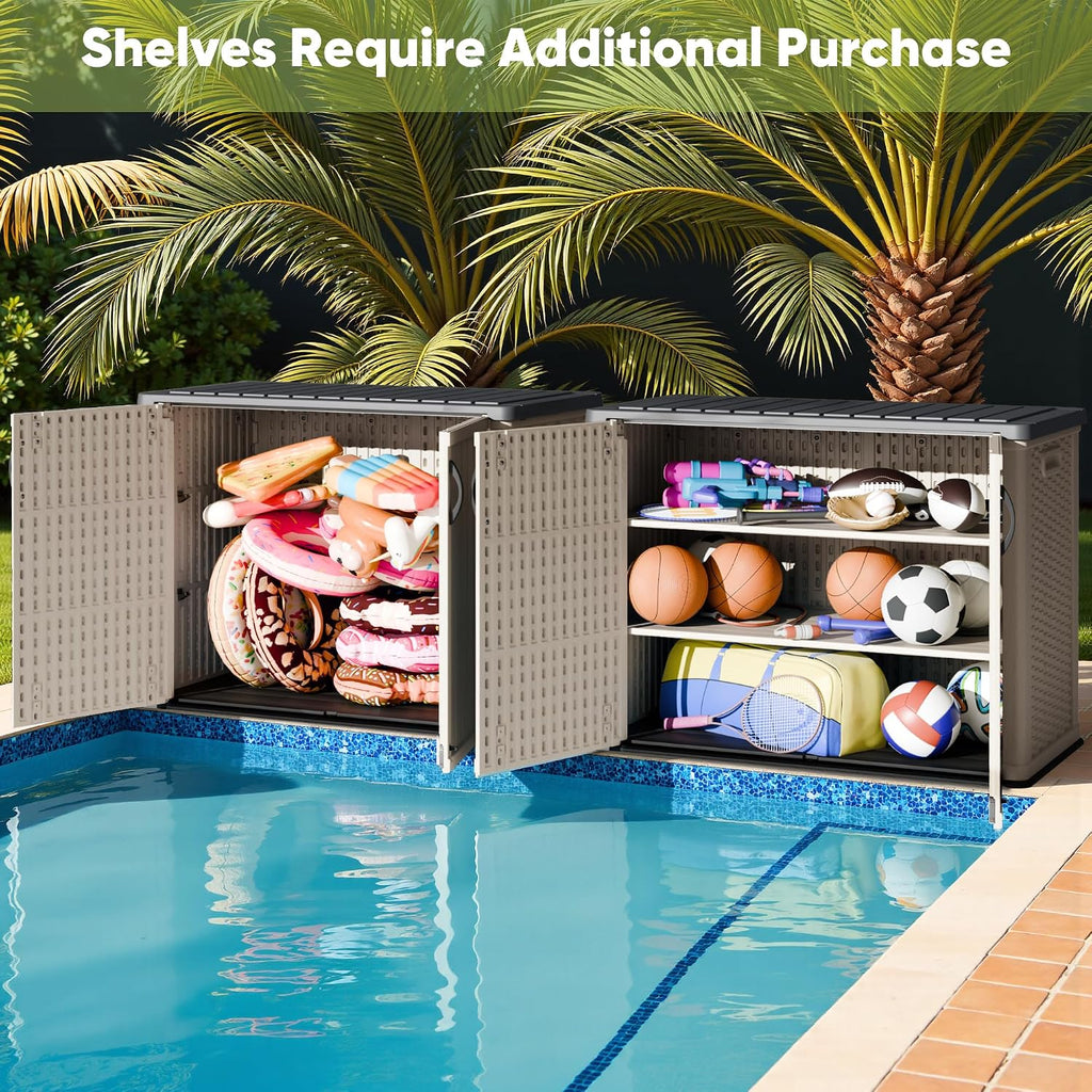 devoko shelf of resin outdoor storage cabinet, 26 showing dimensions