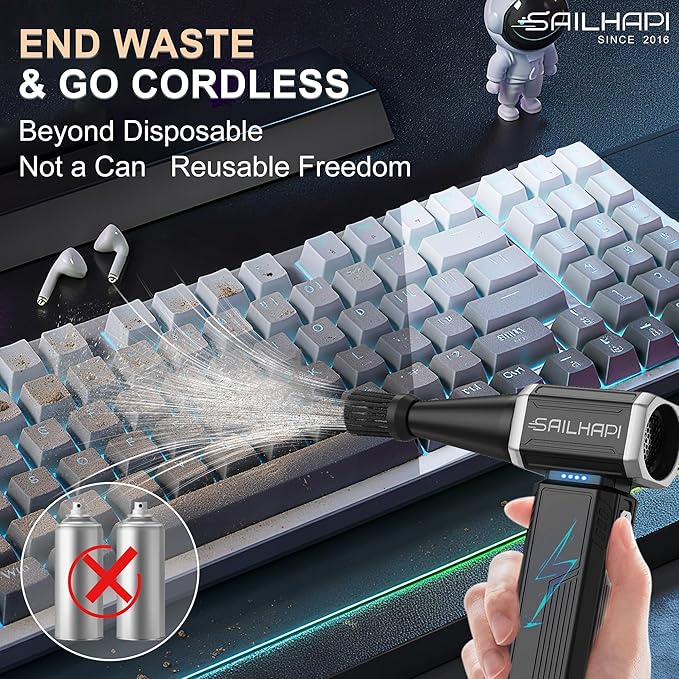 SAILHAPI Compressed Air Duster 300000RPM, Handheld Office Duster Brushless