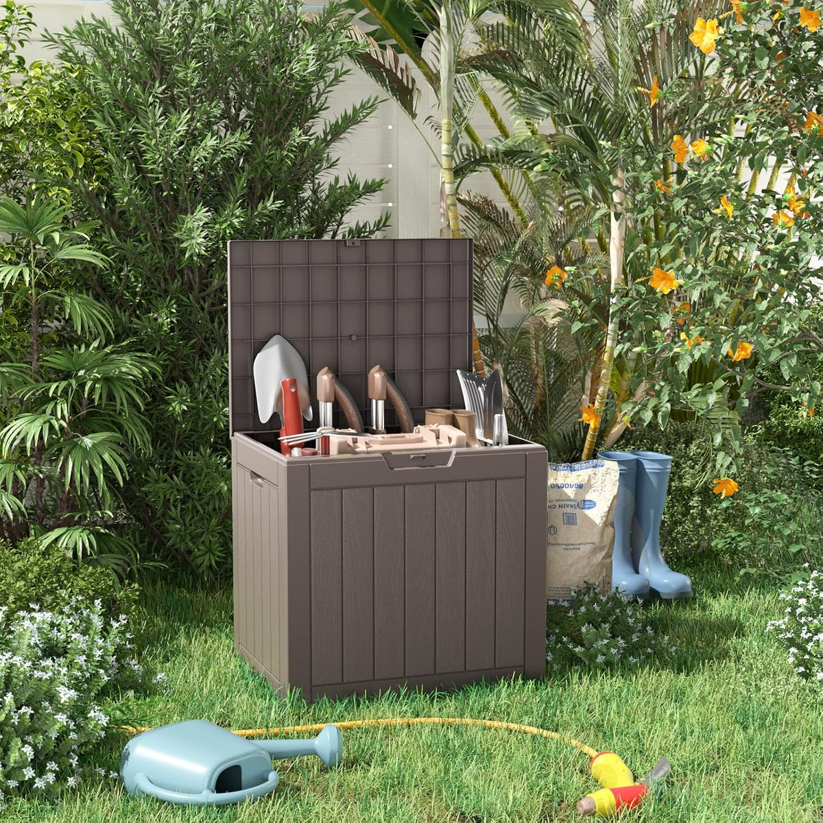 drato 35 gallon deck boxes resin outdoor storage, side view