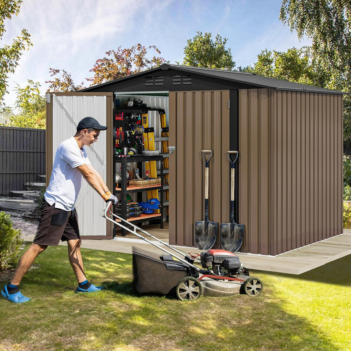 dwvo 7'x5' large metal outdoor storage shed, heavy, close-up detail