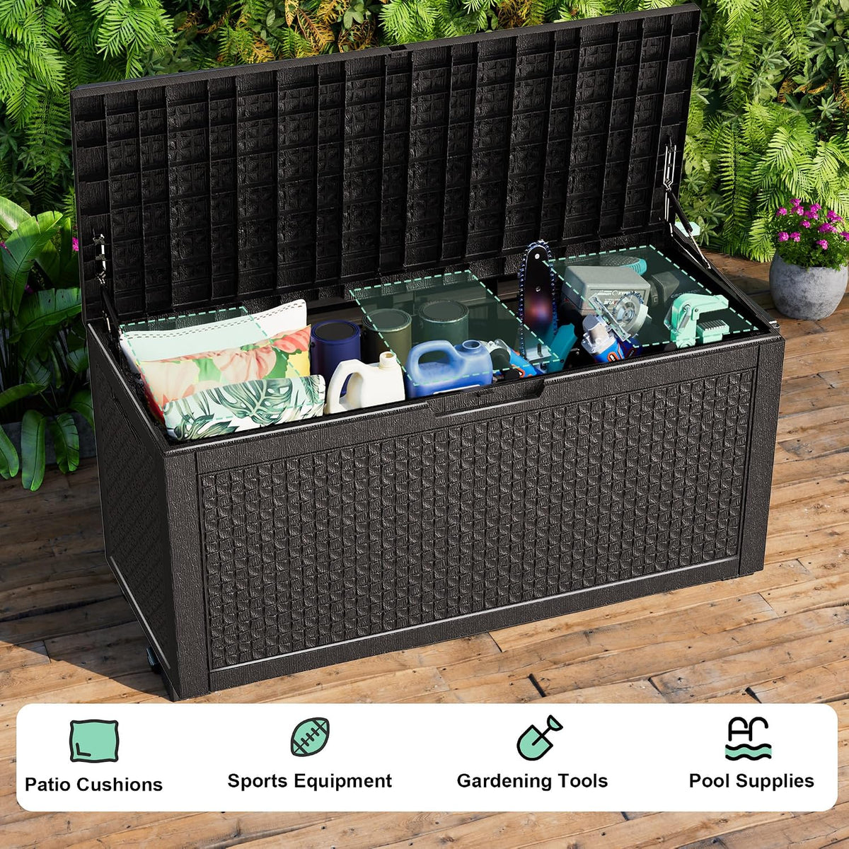 rojik 110 gallon deck box outdoor, waterproof outdoor, side view