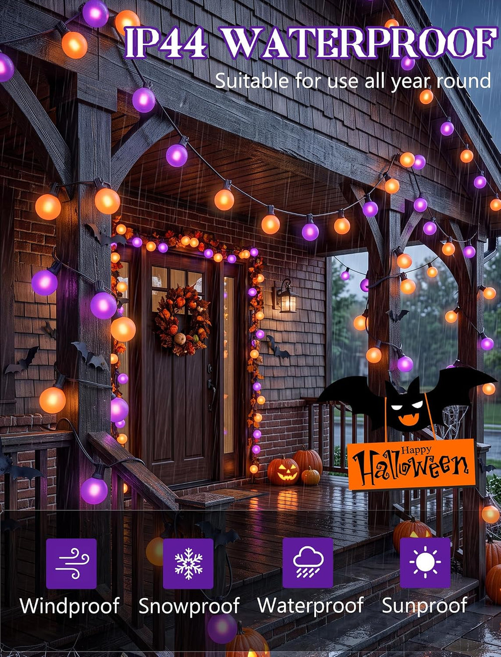 50FT G40 Halloween Orange and Purple Globe String Lights Outdoor Waterproof