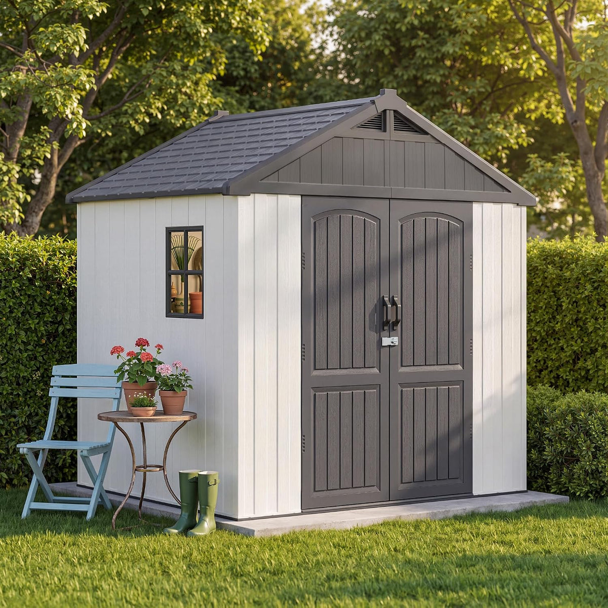 Greesum 8x6 FT Resin Outdoor Storage Shed with Floor, Beige