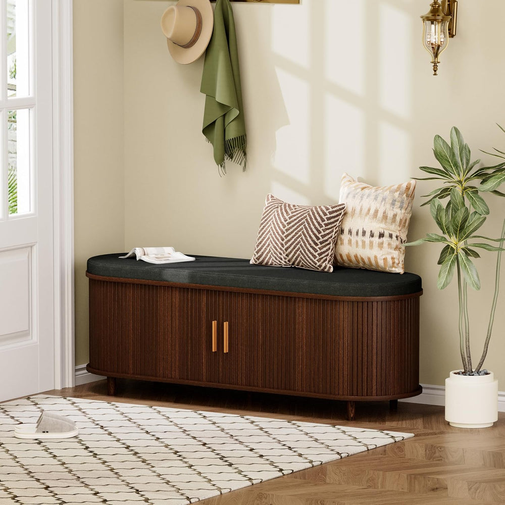 Entryway Bench with Storage: 51.2" Wooden Bedroom Shoe Bench with Thicke...