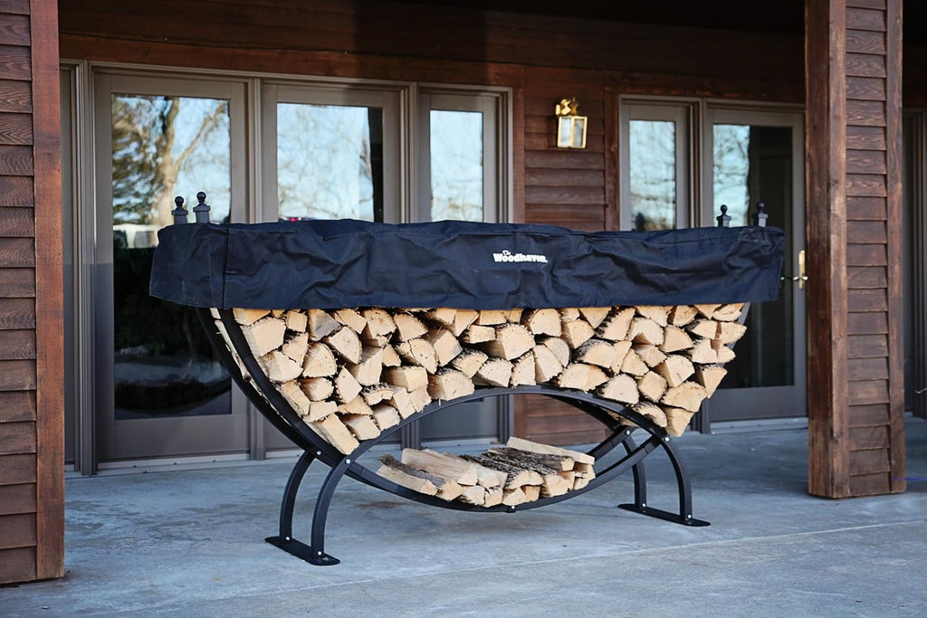 woodhaven large crescent outdoor firewood rack with cover, close-up detail