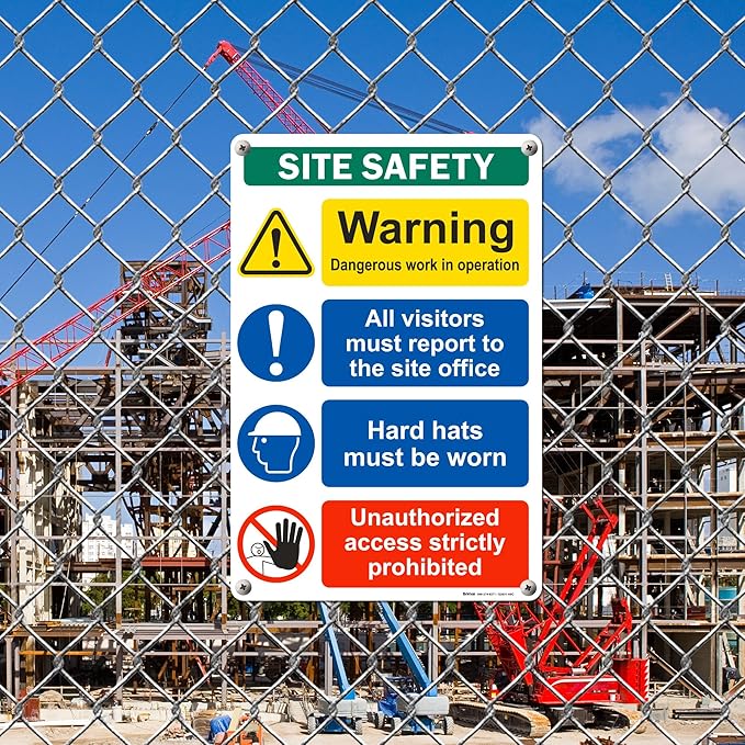 Brimar - 12" x 18" - Construction Site Safety Sign - .063″ White Rust-Free