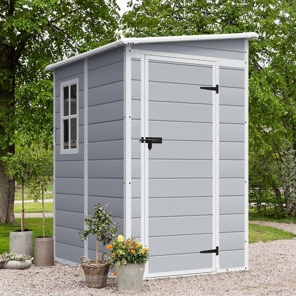 JUMMICO Outdoor Storage Shed, 5 x 4 FT Resin Shed with Floor