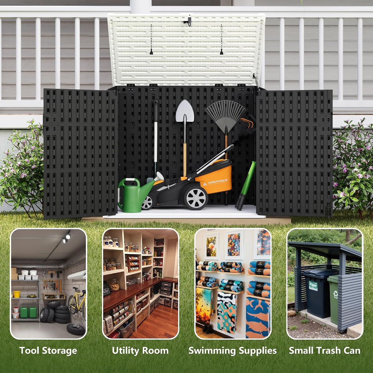 greesum outdoor trash can storage shed, 34 cu.ft, close-up detail