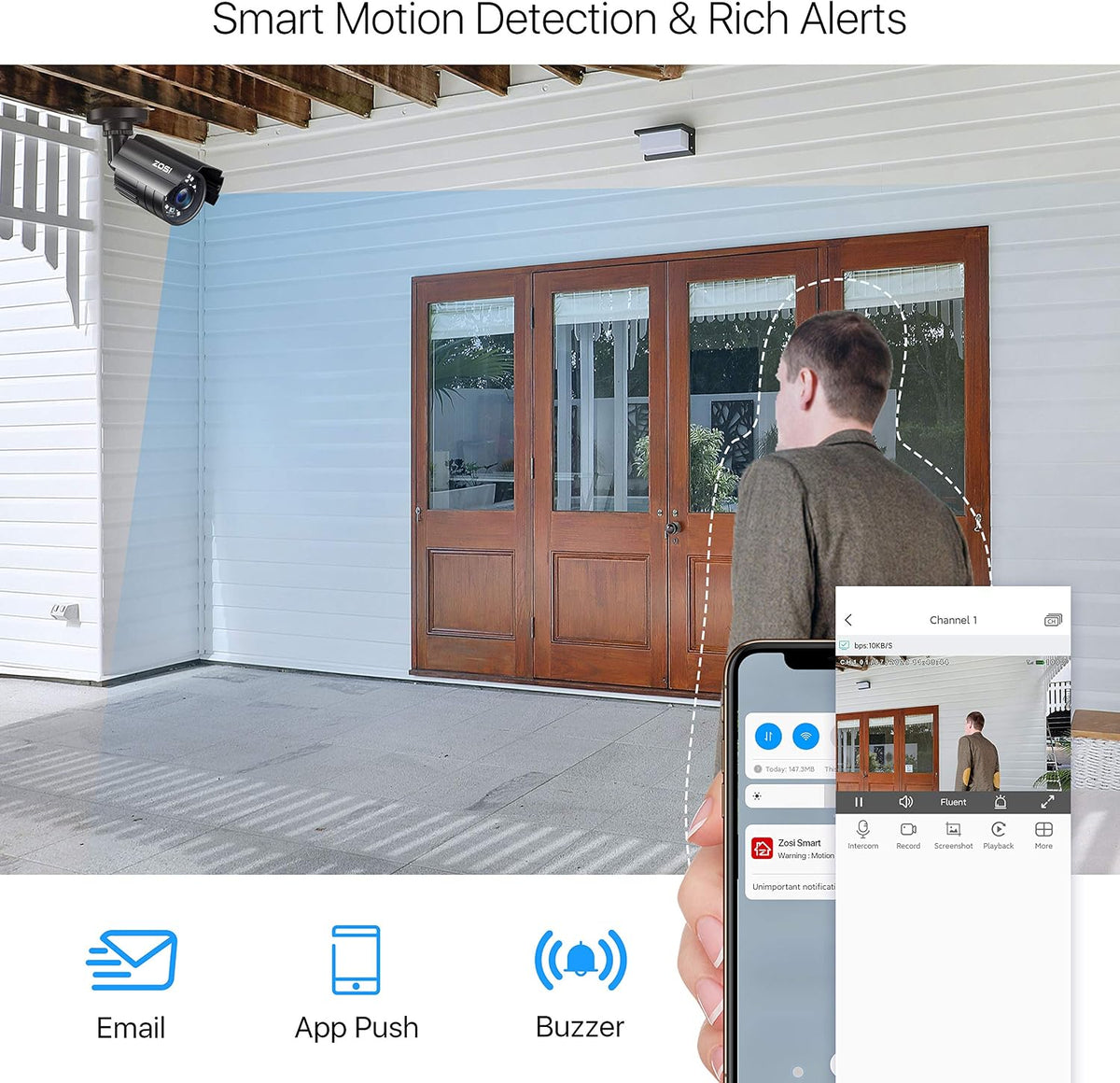 zosi 5mp lite home security camera system with shown in use
