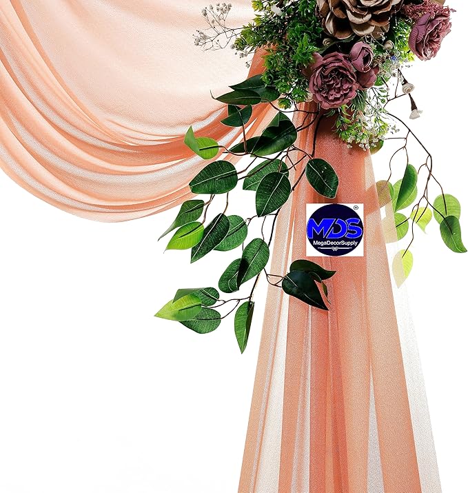 MDS Halloween Chiffon Draping Fabric - 2 Panel, 30" Wide x 50ft Long - Sheer Spooky Arbor & Canopy Drapery for Haunted House Backdrops, Party Ceilings, DIY Costumes & Themed Events - Coral Peach (Pack of 2)