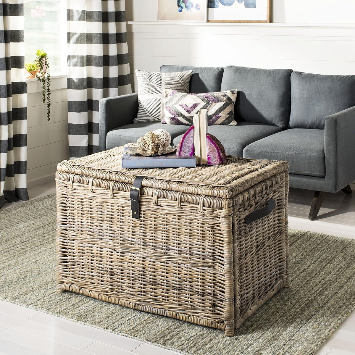 happimess michael wicker storage trunk collapsible chest 35.5", close-up detail