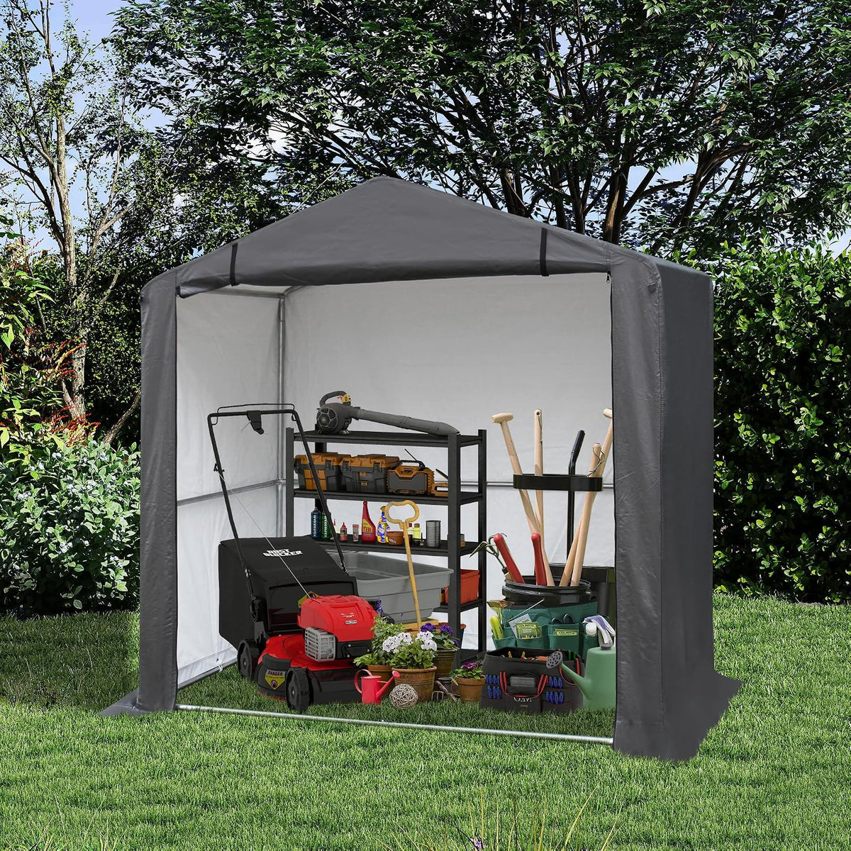 5x3 Ft Outdoor Storage Shelter Shed, Waterproof Heavy Duty Storage Shed with Roll-up Zipper Door and Sloping Roof, Portable Storage Tent for Tool Shed, Bike,Backyard Garden Patio, Gray