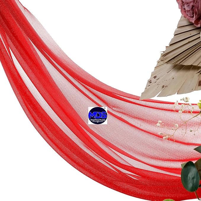 MDS Halloween Chiffon Draping Fabric - 2 Panel, 30" Wide x 50ft Long - Sheer Spooky Arbor & Canopy Drapery for Haunted House Backdrops, Party Ceilings, DIY Costumes & Themed Events - Red (Pack of 2)