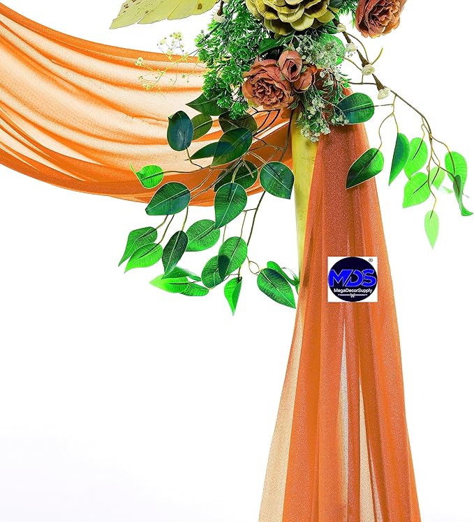 MDS Halloween Chiffon Draping Fabric - 2 Panel, 30" Wide x 30ft Long - Sheer Spooky Arbor & Canopy Drapery for Haunted House Backdrops, Party Ceilings, DIY Costumes & Themed Events - Orange (Pack of 2)