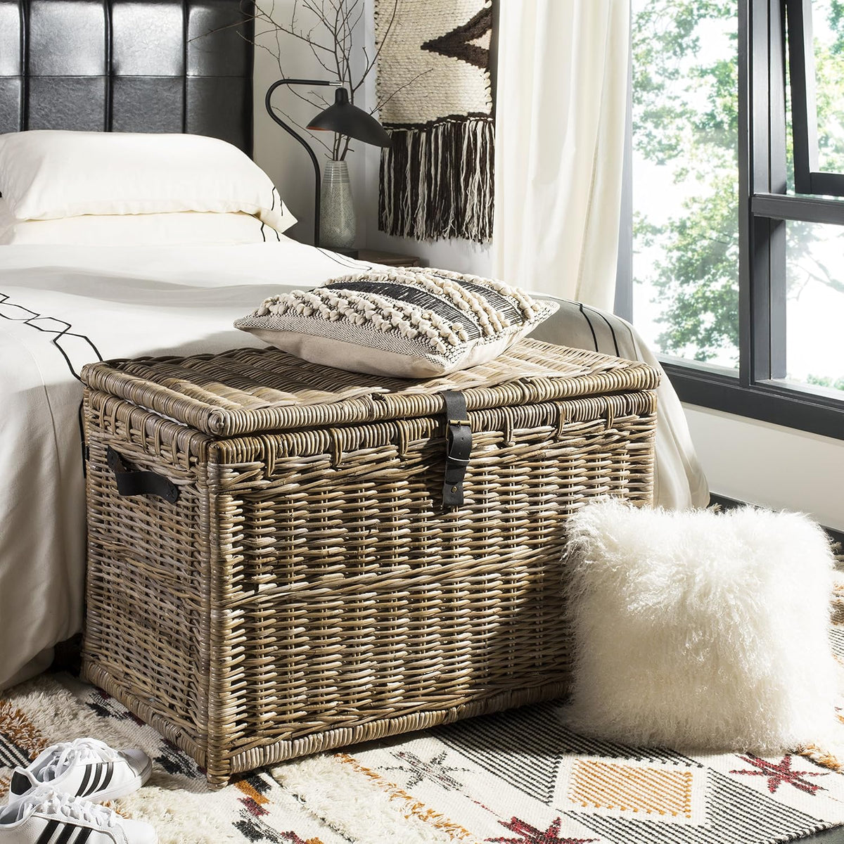 happimess michael wicker storage trunk collapsible chest 35.5" shown in use