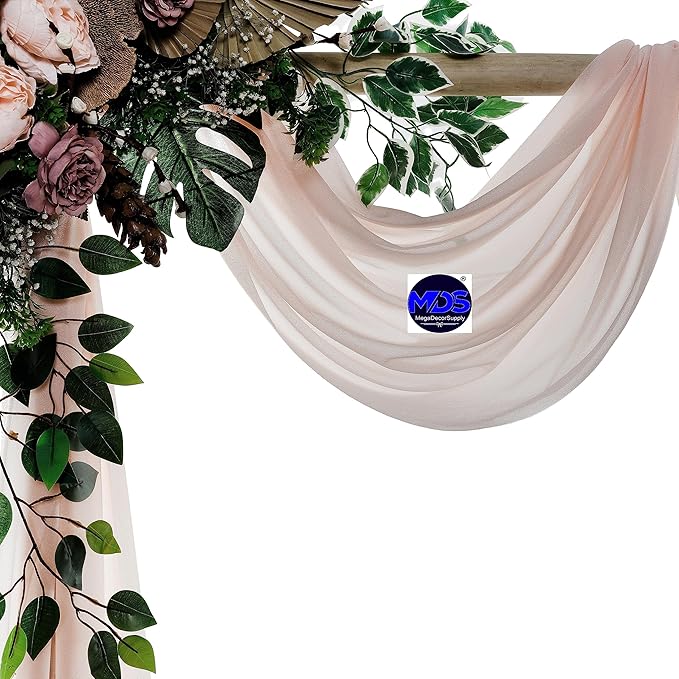 MDS Halloween Chiffon Draping Fabric - 2 Panel, 30" Wide x 100ft Long - Sheer Spooky Arbor & Canopy Drapery for Haunted House Backdrops, Party Ceilings, DIY Costumes & Themed Events - Nude (Pack of 2)