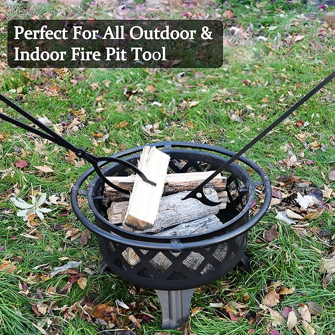 40" Fire Log Tongs Firewood Grabber and Fire Poker Set, Large Fire Pit Tool