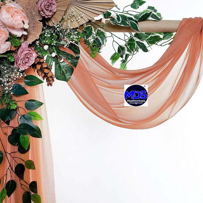 MDS Halloween Chiffon Draping Fabric - 2 Panel, 30" Wide x 50ft Long - Sheer Spooky Arbor & Canopy Drapery for Haunted House Backdrops, Party Ceilings, DIY Costumes & Themed Events - Coral Peach (Pack of 2)