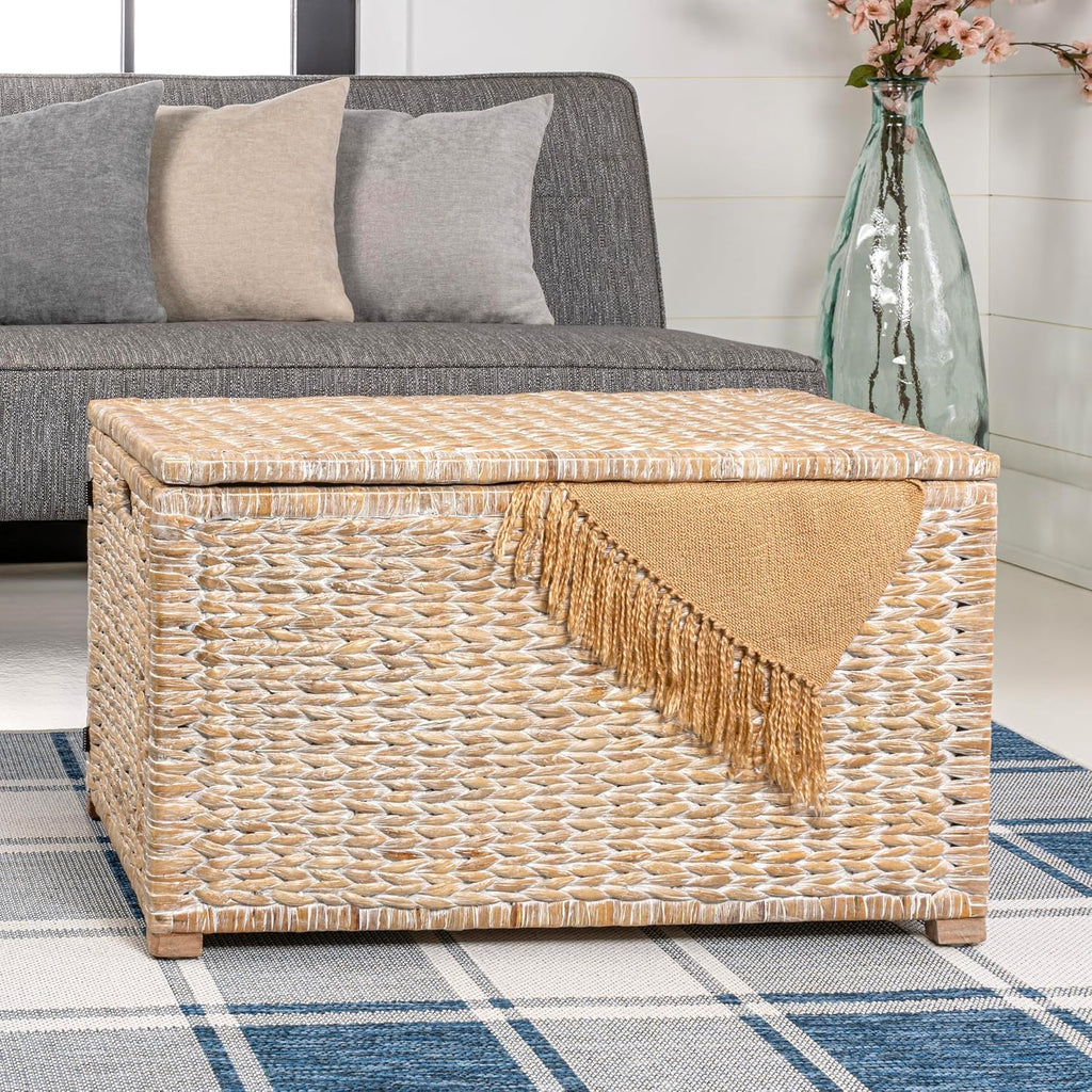 Eyely MPH9005C Amanda Wicker Weave 30" Storage Trunk, White Wash