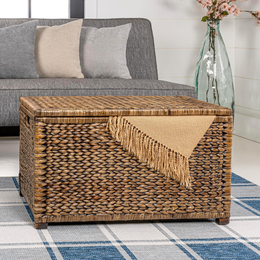 Eyely MPH9005B Amanda Wicker Weave 30" Storage Trunk, Brown Wash