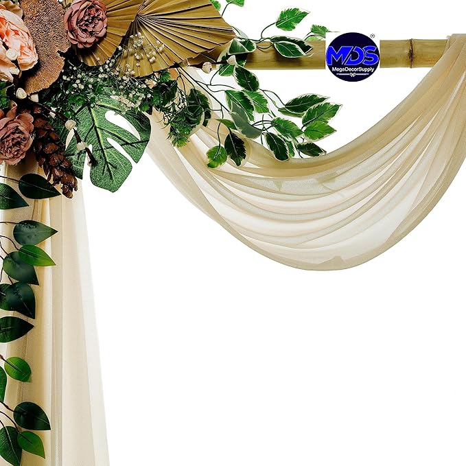 MDS Halloween Chiffon Draping Fabric - 2 Panel, 30" Wide x 50ft Long - Sheer Spooky Arbor & Canopy Drapery for Haunted House Backdrops, Party Ceilings, DIY Costumes & Themed Events - Champagne Gold (Pack of 2)
