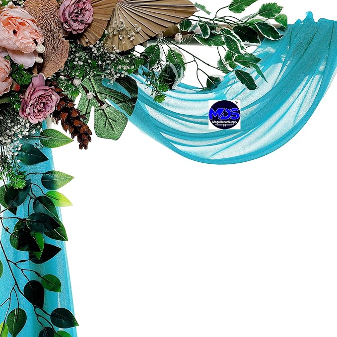 MDS Halloween Chiffon Draping Fabric - 2 Panel, 30" Wide x 100ft Long - Sheer Spooky Arbor & Canopy Drapery for Haunted House Backdrops, Party Ceilings, DIY Costumes & Themed Events - Peacock Blue (Pack of 2)