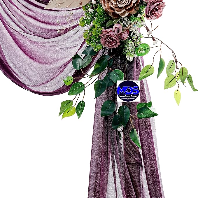 MDS Halloween Chiffon Draping Fabric - 2 Panel, 30" Wide x 40ft Long - Sheer Spooky Arbor & Canopy Drapery for Haunted House Backdrops, Party Ceilings, DIY Costumes & Themed Events - Eggplant (Pack of 2)