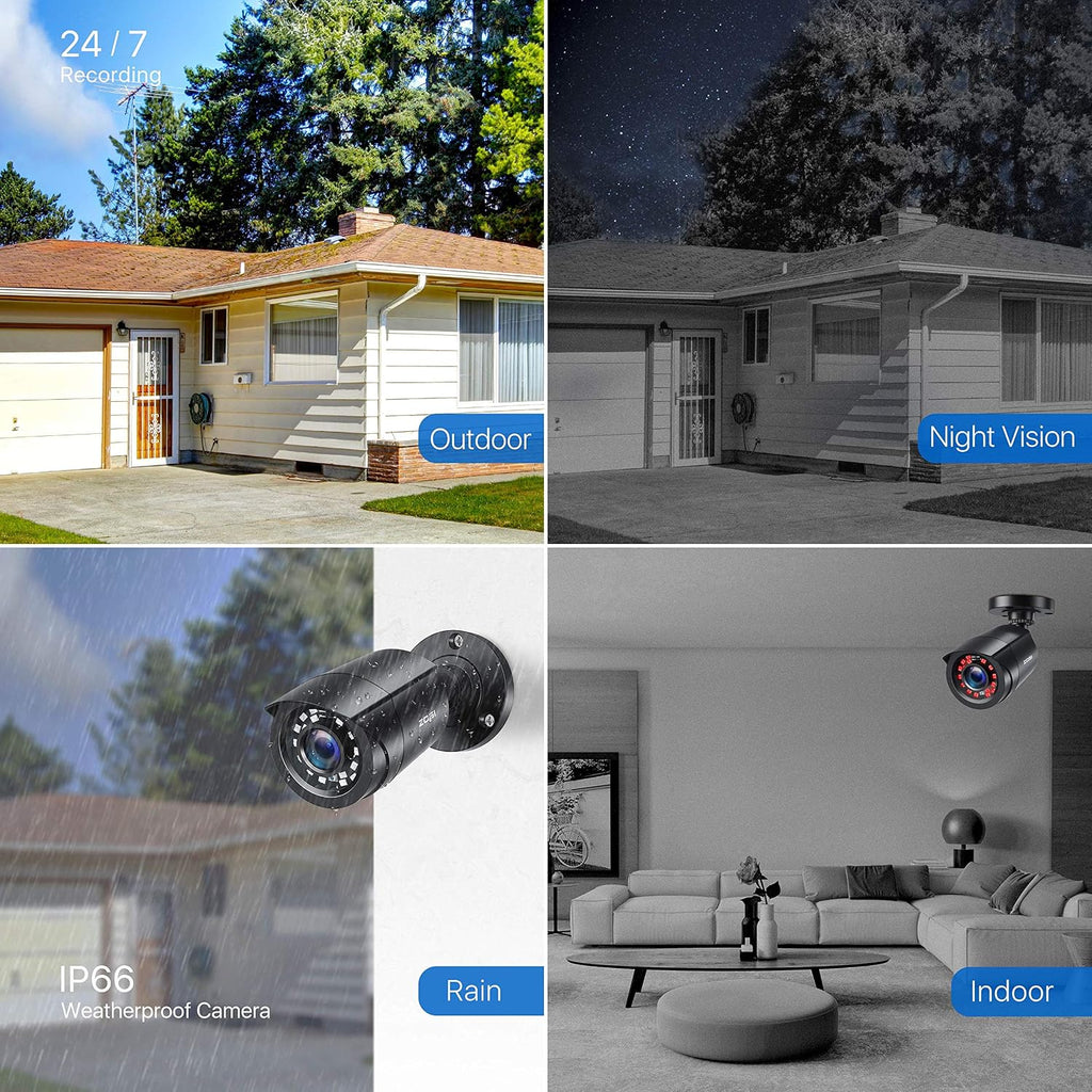 zosi 4 pack 2mp 1080p hd-tvi home security, side view