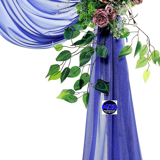 MDS Halloween Chiffon Draping Fabric - 2 Panel, 30" Wide x 100ft Long - Sheer Spooky Arbor & Canopy Drapery for Haunted House Backdrops, Party Ceilings, DIY Costumes & Themed Events - Royal Blue (Pack of 2)