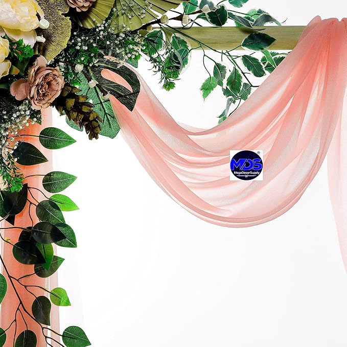 MDS Halloween Chiffon Draping Fabric - 2 Panel, 30" Wide x 50ft Long - Sheer Spooky Arbor & Canopy Drapery for Haunted House Backdrops, Party Ceilings, DIY Costumes & Themed Events - Peach (Pack of 2)