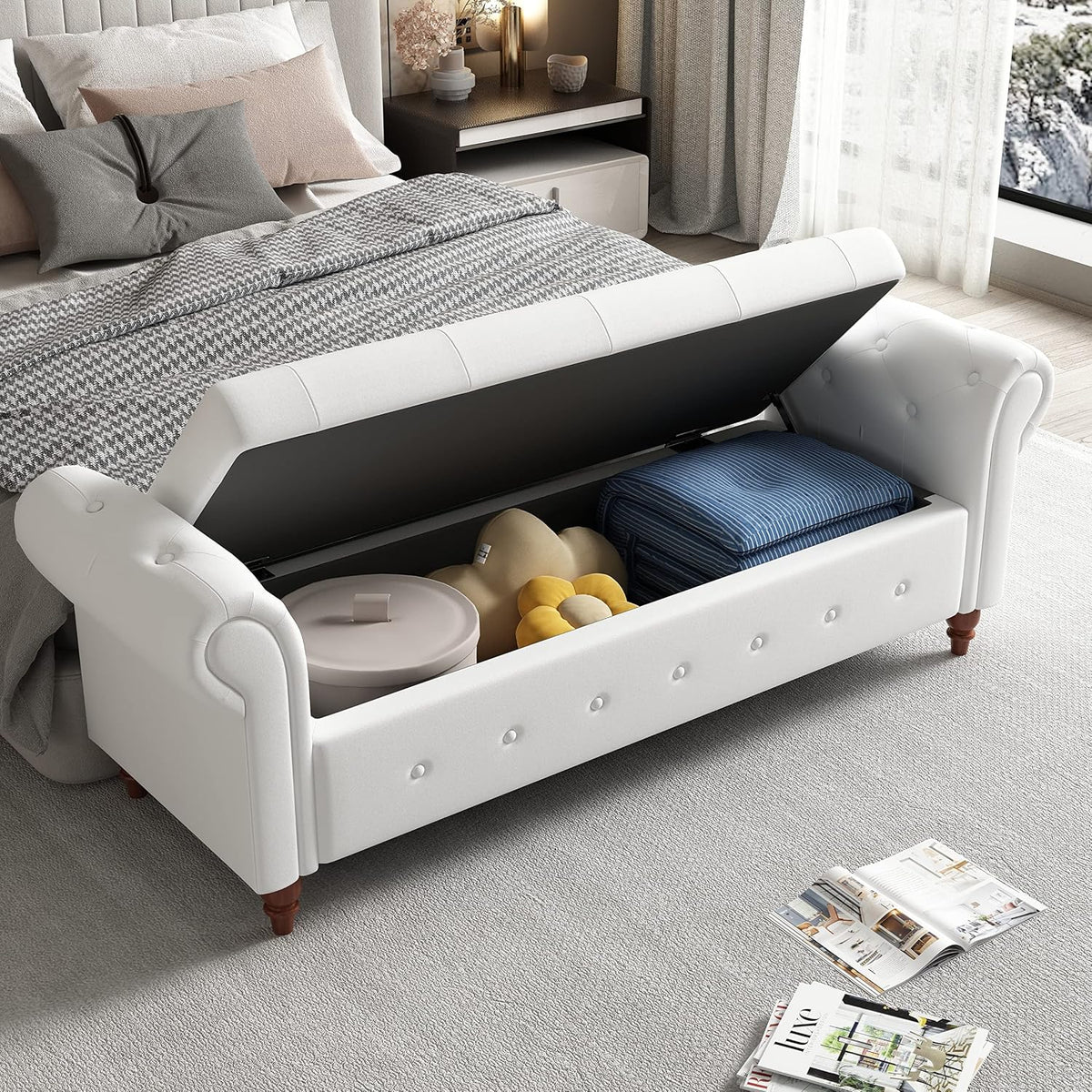 keiki storage bench for bedroom, 63" bed benches, close-up detail