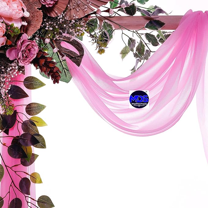 MDS Halloween Chiffon Draping Fabric - 2 Panel, 30" Wide x 40ft Long - Sheer Spooky Arbor & Canopy Drapery for Haunted House Backdrops, Party Ceilings, DIY Costumes & Themed Events - Bubblegum Pink (Pack of 2)