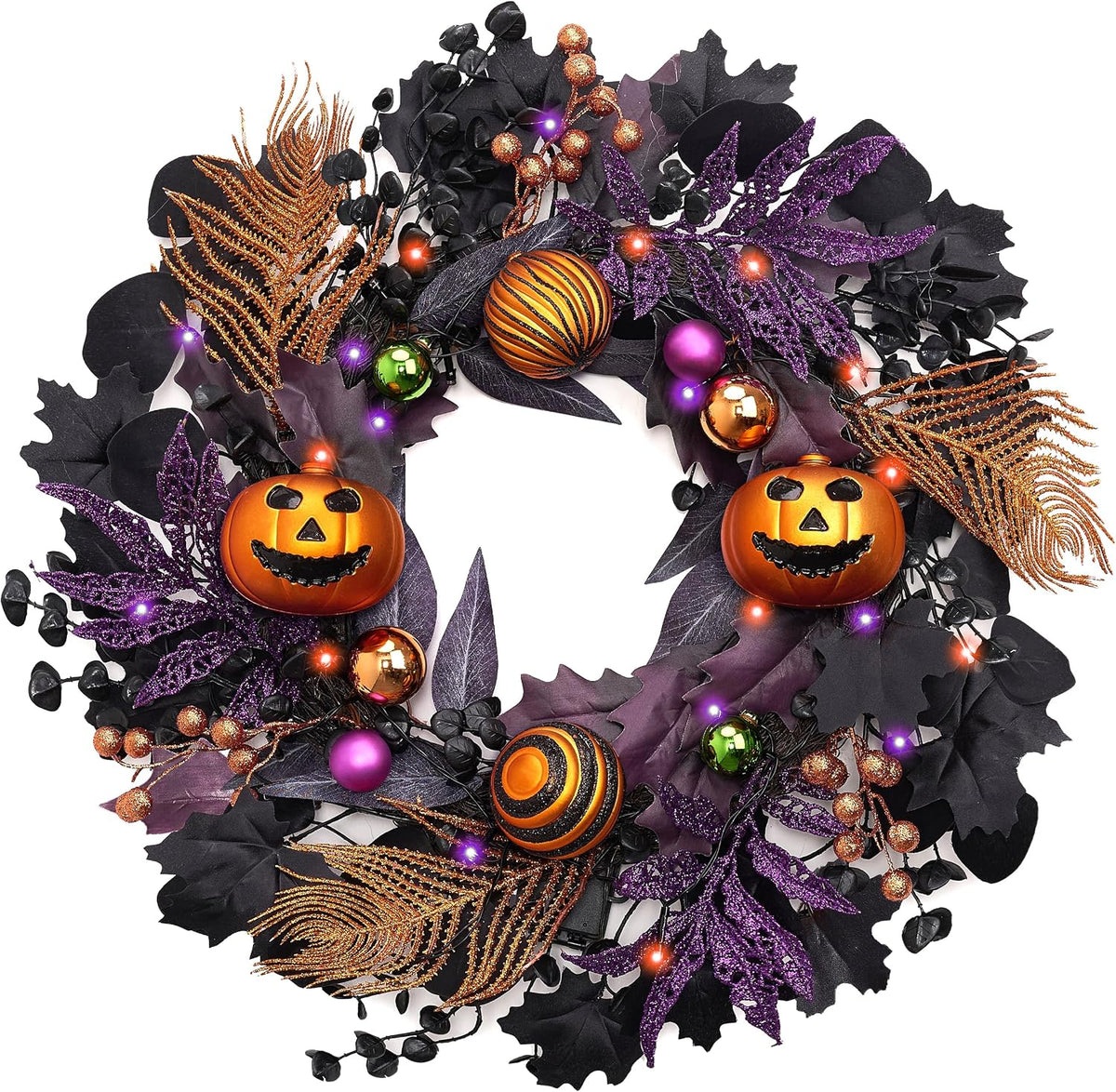 Valery Madelyn 18" Pumpkin Halloween Wreath for Front Door Decor