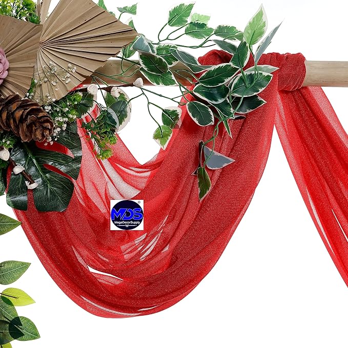 MDS Halloween Chiffon Draping Fabric - 2 Panel, 30" Wide x 100ft Long - Sheer Spooky Arbor & Canopy Drapery for Haunted House Backdrops, Party Ceilings, DIY Costumes & Themed Events - Red (Pack of 2)