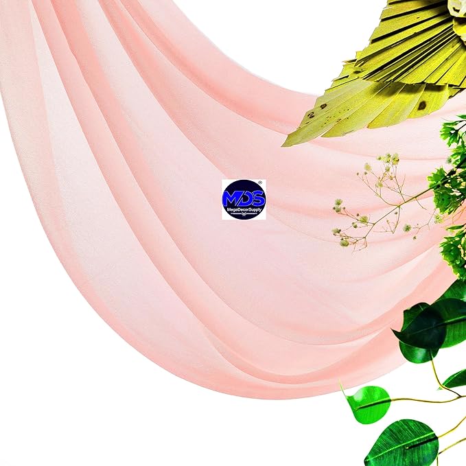 MDS Halloween Chiffon Draping Fabric - 2 Panel, 30" Wide x 50ft Long - Sheer Spooky Arbor & Canopy Drapery for Haunted House Backdrops, Party Ceilings, DIY Costumes & Themed Events - Peach (Pack of 2)